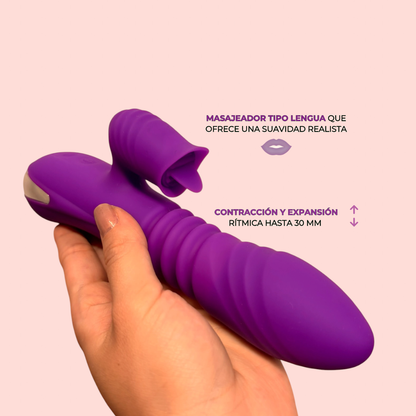 Infografía Brote de Magdala: masajeador tipo lengua y contracción rítmica ajustable - Edén
