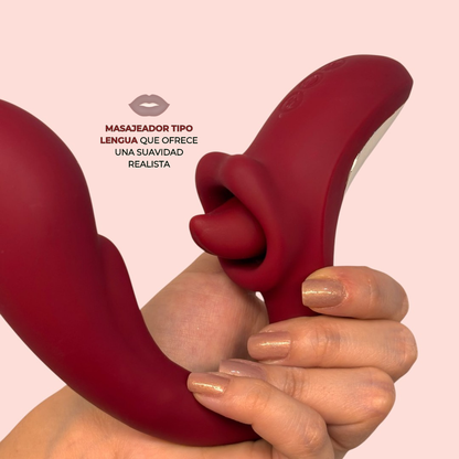 Infografía Cáliz de Eva: masajeador tipo lengua para doble estimulación - Edén