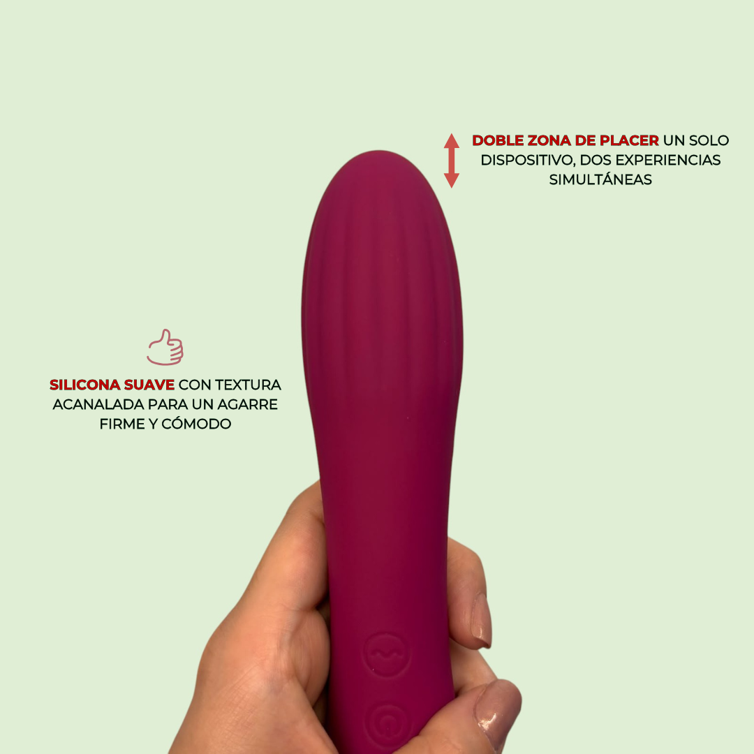 Infografía Cetro de Edén: doble zona de placer y silicona suave acanalada - Edén