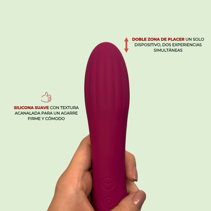 Infografía Cetro de Edén: doble zona de placer y silicona suave acanalada - Edén