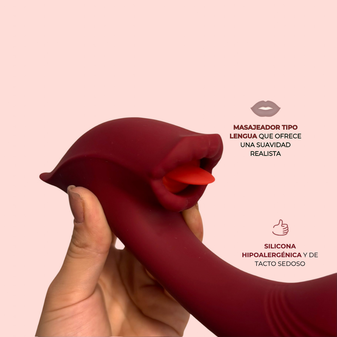 Infografía Llama de Azahar: masajeador tipo lengua y silicona hipoalergénica de tacto sedoso - Edén