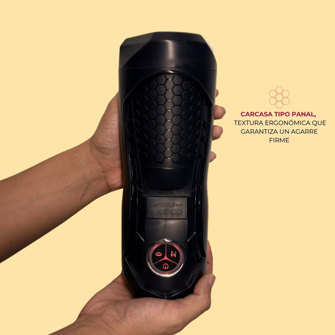 Infografía Panal de Adán: carcasa tipo panal con textura ergonómica para agarre firme - Edén