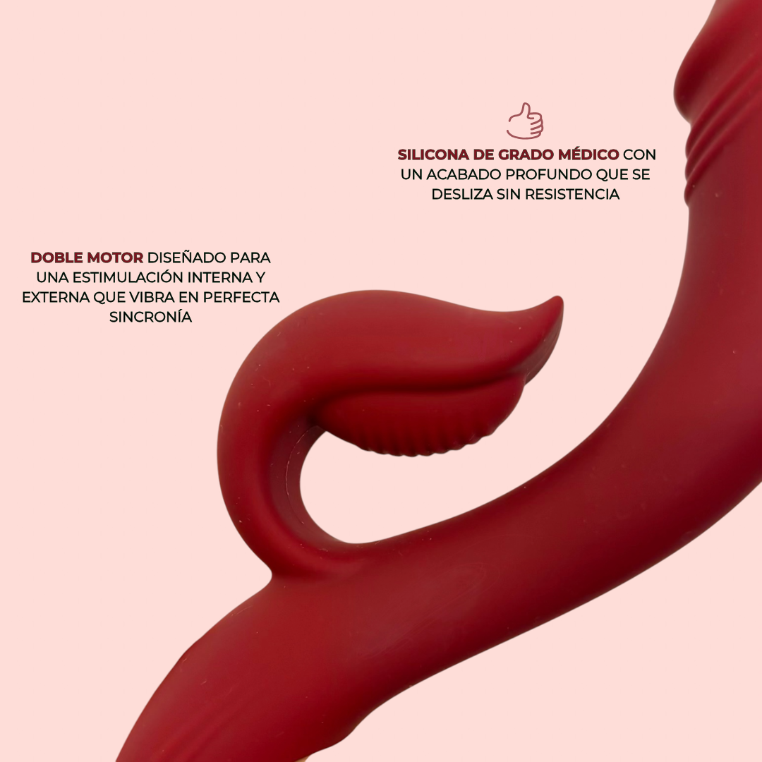 Infografía Pétalo de Fuego: doble motor sincronizado y silicona de grado médico - Edén